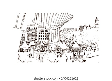Landmark with building view of Seville is the capital of southern Spain. Hand drawn sketch illustration in vector.