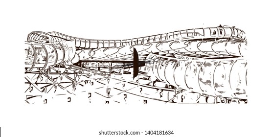 Landmark with building view of Seville is the capital of southern Spain. Hand drawn sketch illustration in vector.