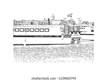 Landmark with building view of Split City in Croatia. Hand drawn sketch illustration in vector.