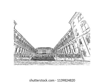 Landmark with building view of Split City in Croatia. Hand drawn sketch illustration in vector.