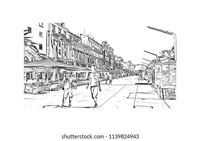 Landmark with building view of Split City in Croatia. Hand drawn sketch illustration in vector.