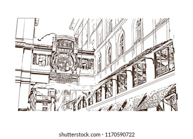 Landmark building view of Vienna, Austria’s capital, lies in the country’s east on the Danube River. Hand drawn sketch illustration in vector