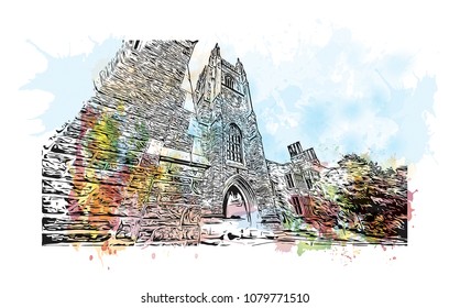 Landmark with buildings and street of Toronto, the capital of the province of Ontario, is a major Canadian city. Water cooler splash with Hand drawn sketch illustration in vector.