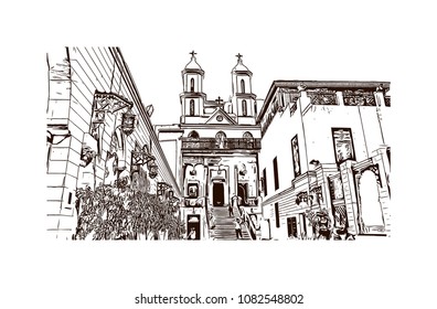 Landmark of Cairo, Capital of Egypt. Hand drawn sketch illustration in vector.