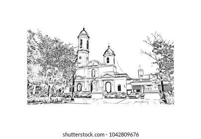Landmark of Cienfuegos City in Cuba. Hand drawn sketch illustration in vector.