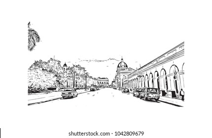 Landmark of Cienfuegos City in Cuba. Hand drawn sketch illustration in vector.