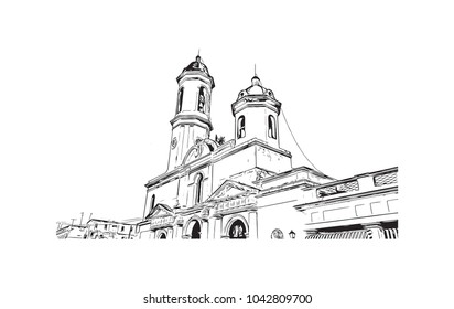 Landmark of Cienfuegos City in Cuba. Hand drawn sketch illustration in vector.