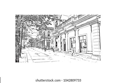 Landmark of Cienfuegos City in Cuba. Hand drawn sketch illustration in vector.