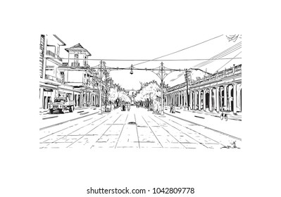 Landmark of Cienfuegos City in Cuba. Hand drawn sketch illustration in vector.