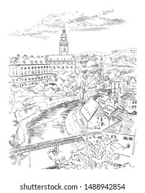 Landmark of Czech Republic. Vector image in black color isolated on white background.
