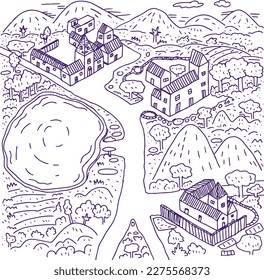 landmark doodle map hand drawn 