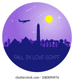 landmark of Egytp in circle design,fall in love Egypt,silhouette style