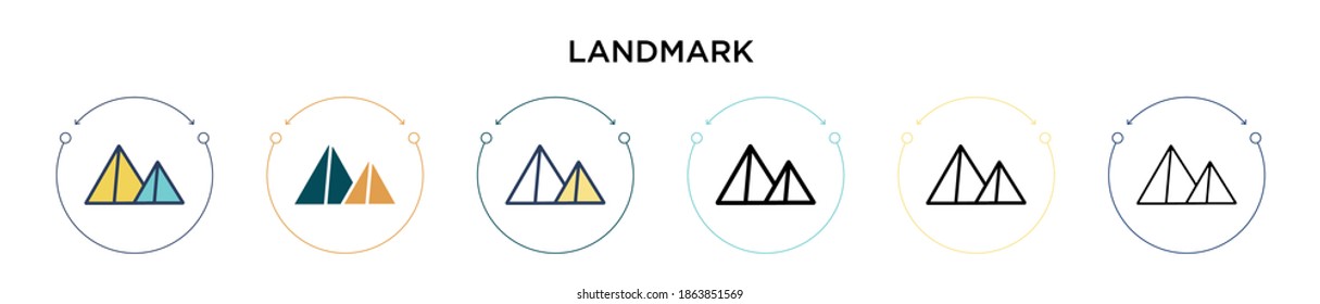 Landmark icon in filled, thin line, outline and stroke style. Vector illustration of two colored and black landmark vector icons designs can be used for mobile, ui, web