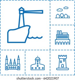 Landmark icon. set of 6 landmark outline icons such as castle, city landscape
