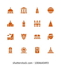 landmark icon set. Collection of 16 filled landmark icons 