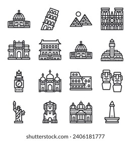 Landmark icon set isolated on white