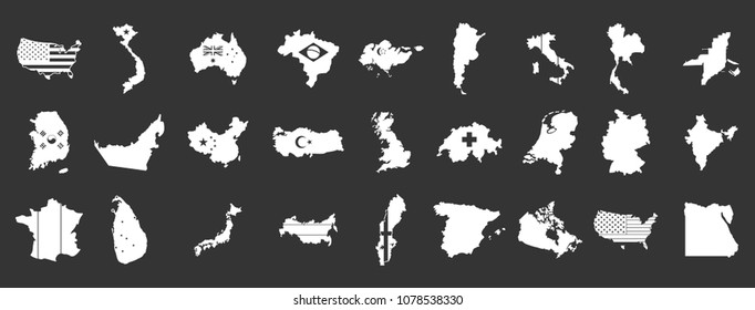 Landmark icon set vector white isolated on grey background 