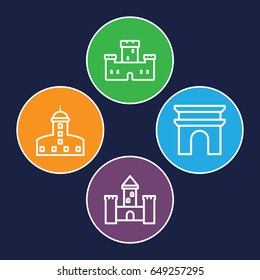 Landmark icons set. set of 4 landmark outline icons such as castle