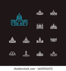 Landmark icons set. Arkansas state capitol and landmark icons with landmark, downtown, michigan state capitol. Set of hawAI for web app logo UI design.