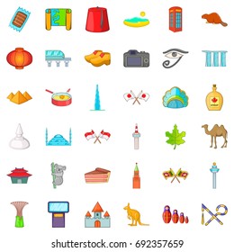 Landmark icons set. Cartoon style of 36 landmark vector icons for web isolated on white background