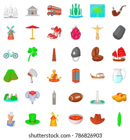 Landmark icons set. Cartoon style of 36 landmark vector icons for web isolated on white background