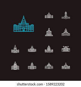 Landmark icons set. Georgia state capitol and landmark icons with downtown, congress and montana state capitol. Set of north for web app logo UI design.