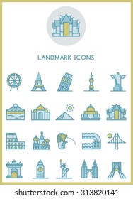Landmark icons set vector 