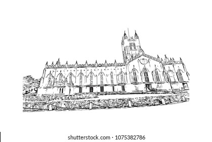 Landmark of Kolkata, City in West Bengal, India. Hand drawn sketch illustration in vector.