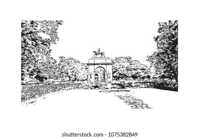 Landmark of Kolkata, City in West Bengal, India. Hand drawn sketch illustration in vector.