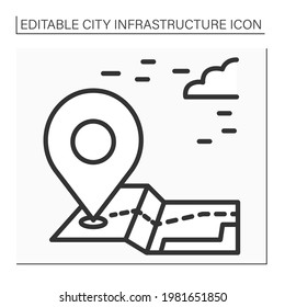 Landmark line icon. Recognizable natural or artificial features. Used for maps and navigation. Outline drawing. City infrastructure concept. Isolated vector illustrations. Editable stroke