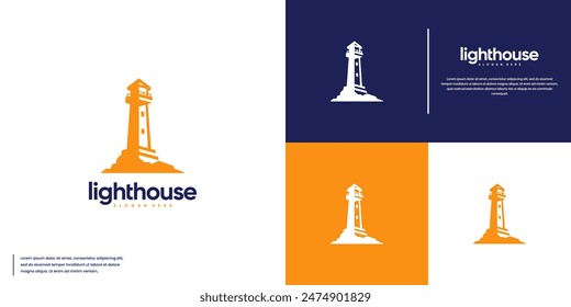 landmark logo with lighthouse concept, signpost, logo design template.