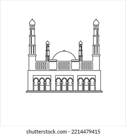 Landmark masjid raya mujahidin (mosque), Pontianak, Kalimantan barat in a simple flat vector style as a must-visit tourist location. Flat icons, designs, illustrations, templates,  silhouettes