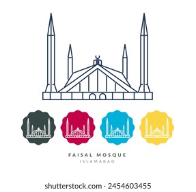 Landmark Monument - Faisal Mosque Islamabad - Pakistan - Stock Illustration as EPS 10 File