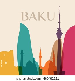 Landmark and monument isolated silhouette Baku city vector