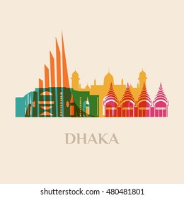 Landmark And Monument Isolated Silhouette Dhaka City Vector