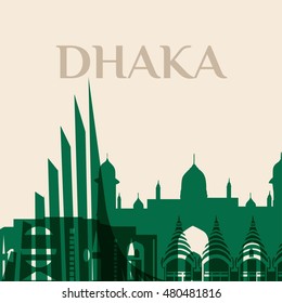 Landmark and monument isolated silhouette Dhaka city vector