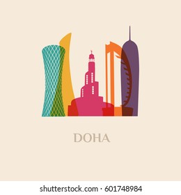 Landmark and monument isolated silhouette Doha city vector