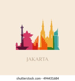 Landmark and monument isolated silhouette Jakarta city vector