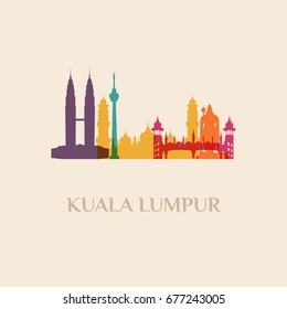 Landmark and monument isolated silhouette Kuala Lumpur city vector