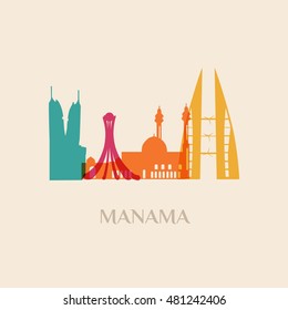 Landmark and monument isolated silhouette Manama city vector