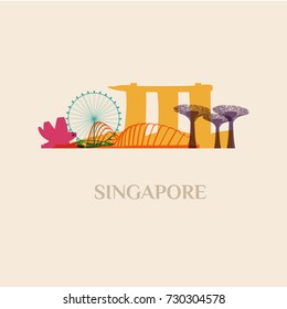 Landmark and monument isolated silhouette Singapore city vector