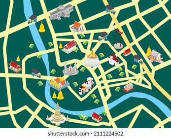 Landmark In The Old City Of Bangkok ,cartography Vector Design Map