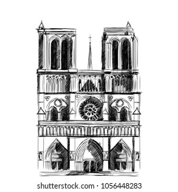 landmark of Paris Notre Dame Cathedral in the style of quick careless drawing