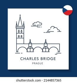 El punto de referencia de Praga es el Puente Carlos en un estilo lineal. Ilustración del vector