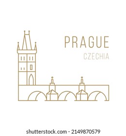 The landmark of Prague is the Charles Bridge in linear style. Vector illustration