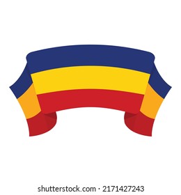 Landmark ribbon icon cartoon vector. Romania flag. Skyline mark