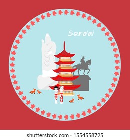 Landmark Sendai, Japan in maple frame paper card