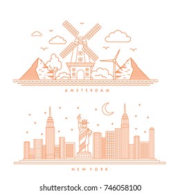 Landmark set icon vector design illustration