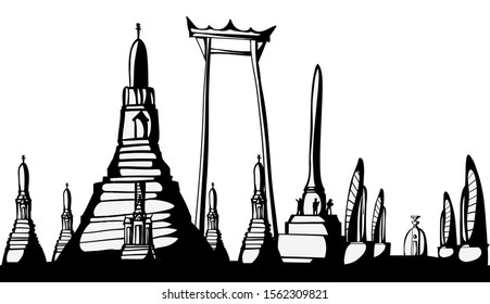 Landmark silhouette of Bangkok, Thailand.