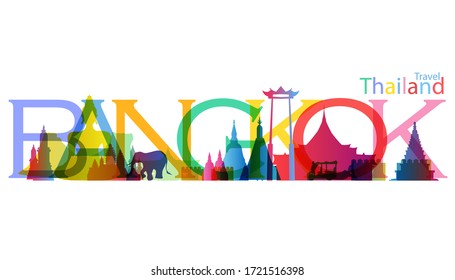 Landmark  Thailand Gradient. Travel Thailand  bangkok Text.Banner modern Idea and Concept - Vector
